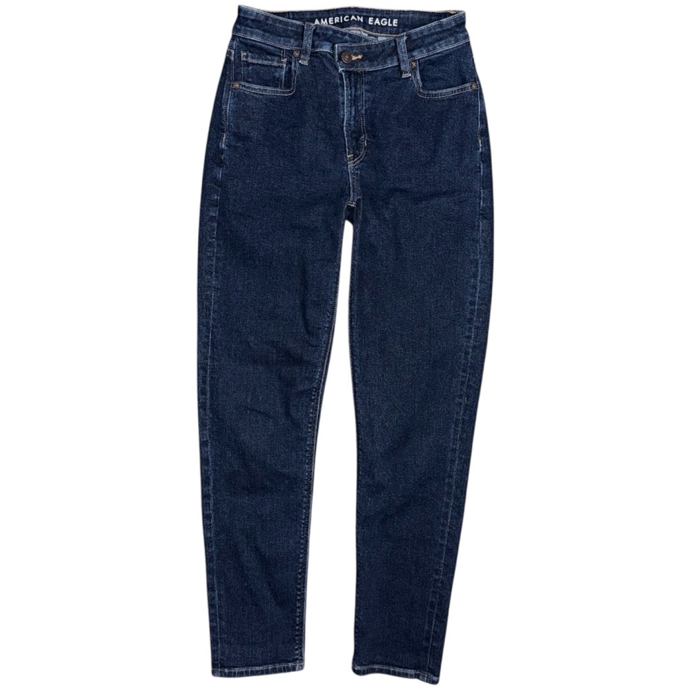 American Eagle Crossover Waist Mom Jeans Dark Wash Stretch Denim Sz 0 High Waist